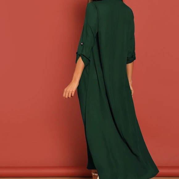 BRAND NEW GREEN MAXI COLLARED SHIRT DRESS SLEEVES - Picture 2 of 5